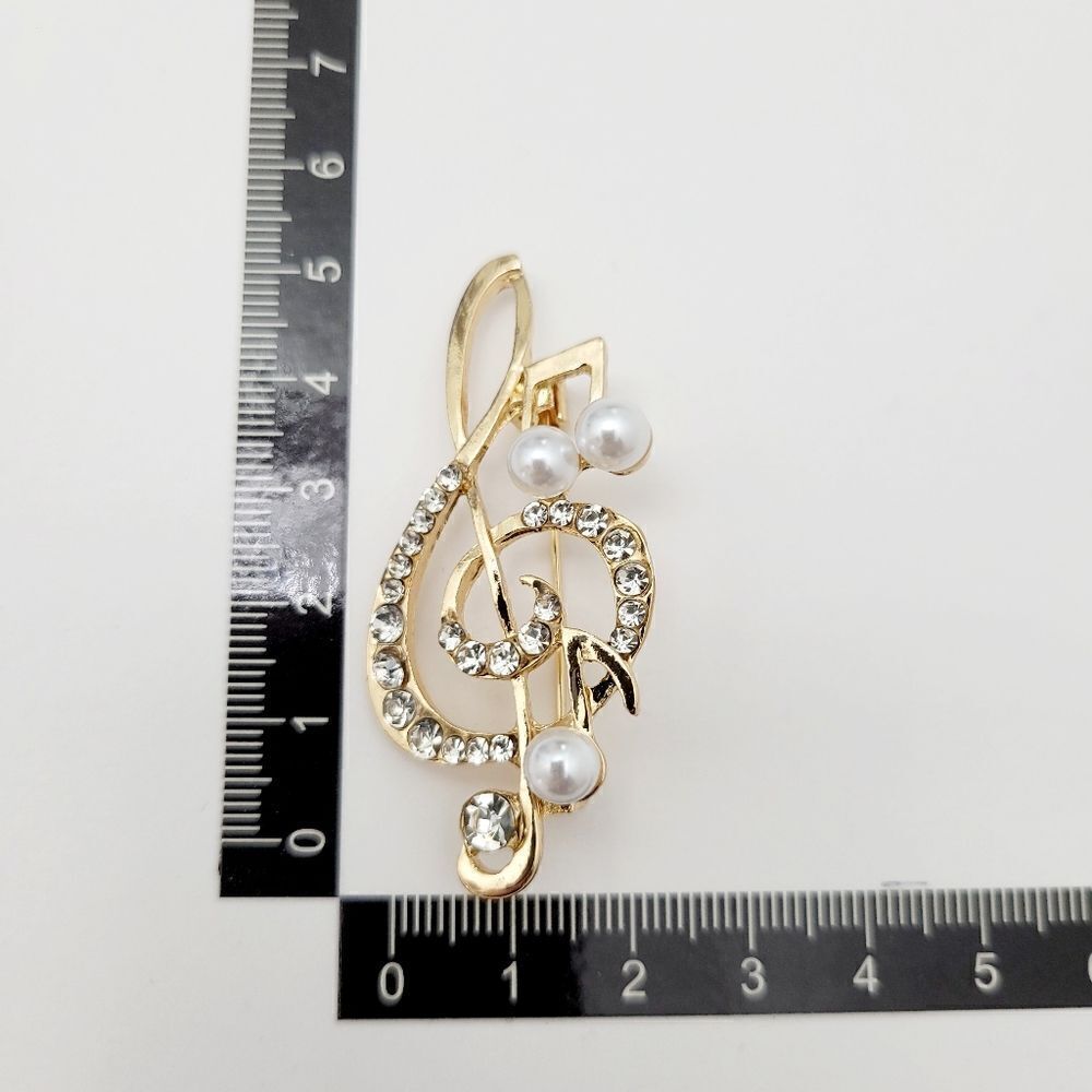 Brand New Gold Rhinestone Music Sign Pin Brooch - Picture 5 of 5